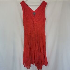 NWT Rabbit Rabbit Rabbit Handkerchief Hem Lace Midi Dress in Coral - Sz 14